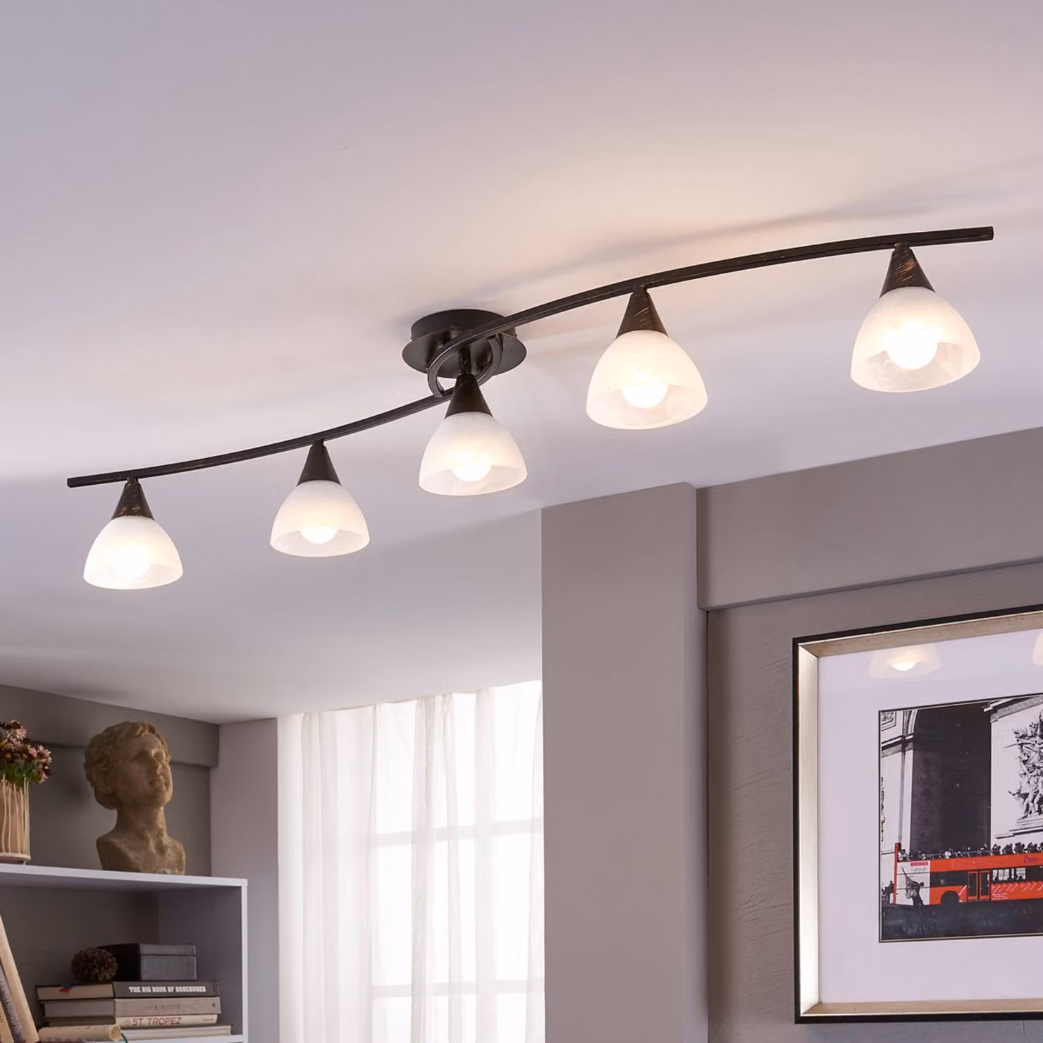 Plafoniera soffitto Della Lindby, dimmerabile, Nero, Soggiorno / Sala da pranzo, Vetro, Campagna / Rustiche, Plafoniera