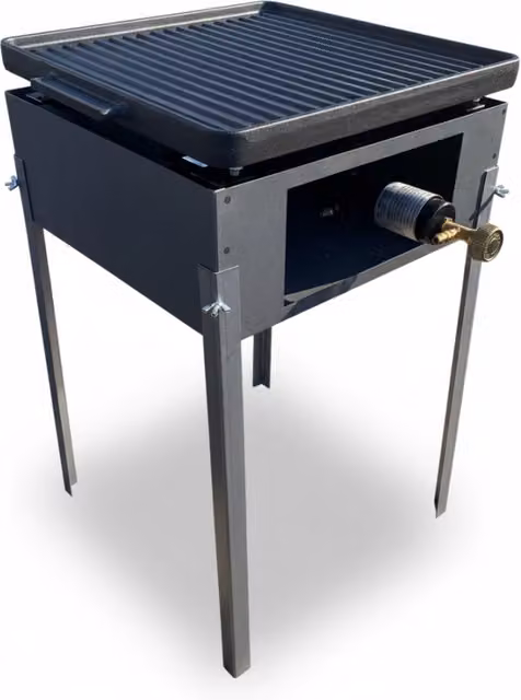 Supporto in Ferro per Fornellone a Gas 41x41x63,5 cm con Fornellone e Bistecchiera in ghisa 40x40 cm bifacciale