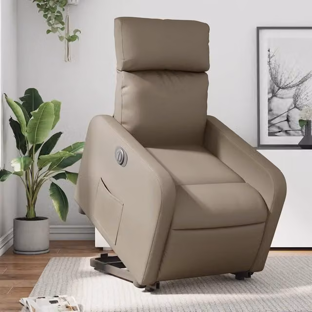 Poltrona Alzapersona Reclinante Elettrica vidaXL in Similpelle Beige con Supporto per la Seduta e Braccioli – 1