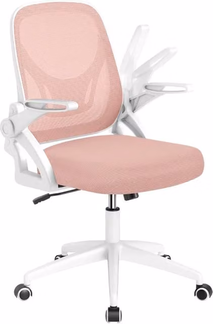 Sedia da ufficio ergonomica girevole rosa con braccioli e rivestimento in tessuto, stile moderno, L: 63 cm, P: 63 cm, H: 92-100 cm