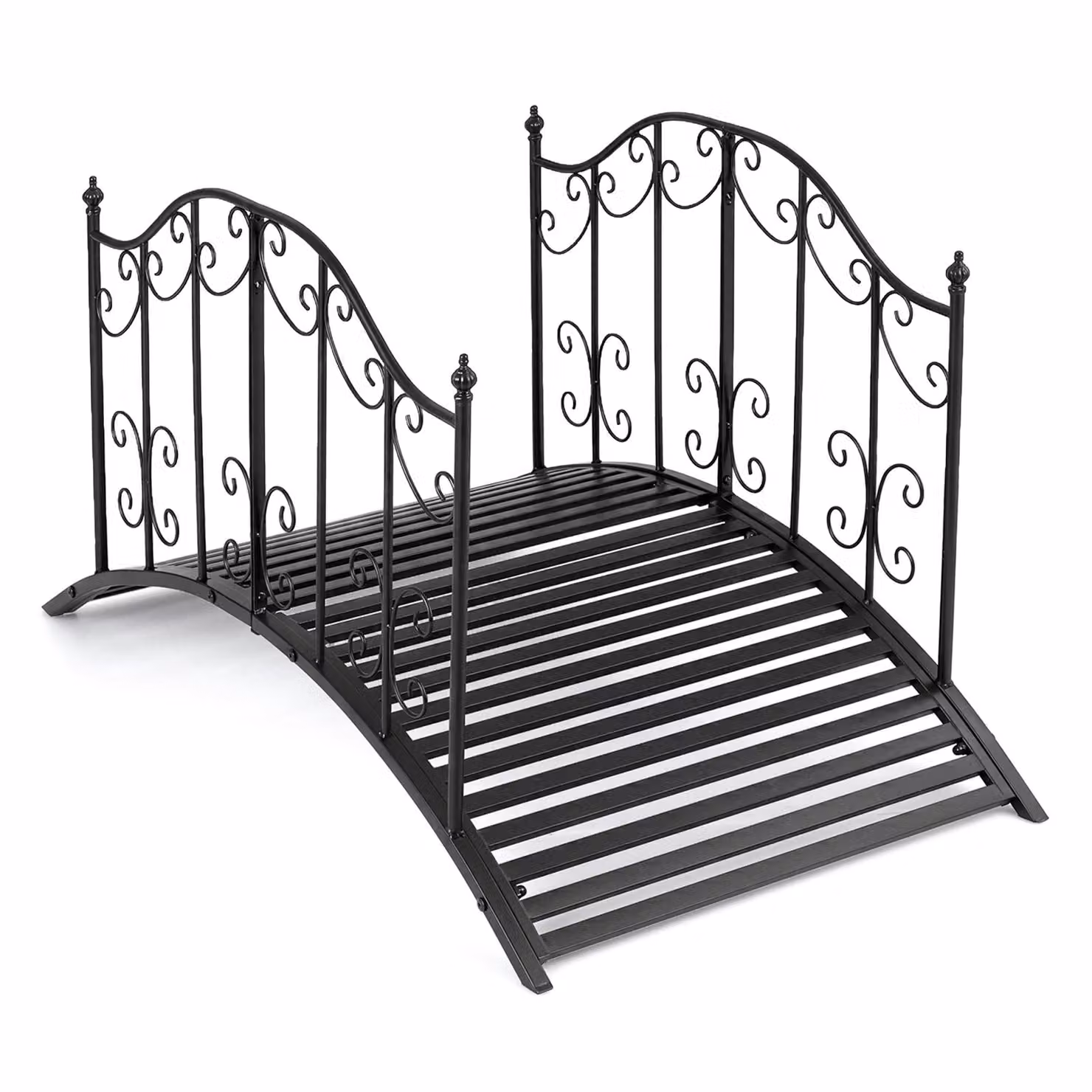 COSTWAY - Ponte da giardino in metallo, 118 cm, adatto per laghetti con portata massima di 150 kg, ponte con ringhiere decorative, aspetto antico, stabile e resistente agli agenti atmosferici