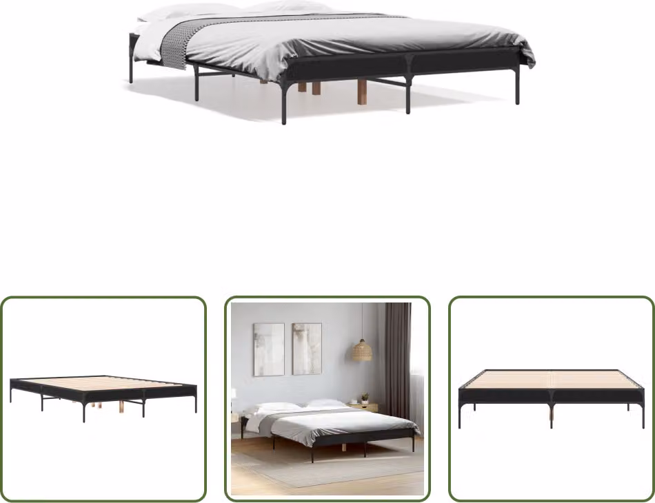 The Living Store Struttura letto nera 120x200 cm in legno e metallo