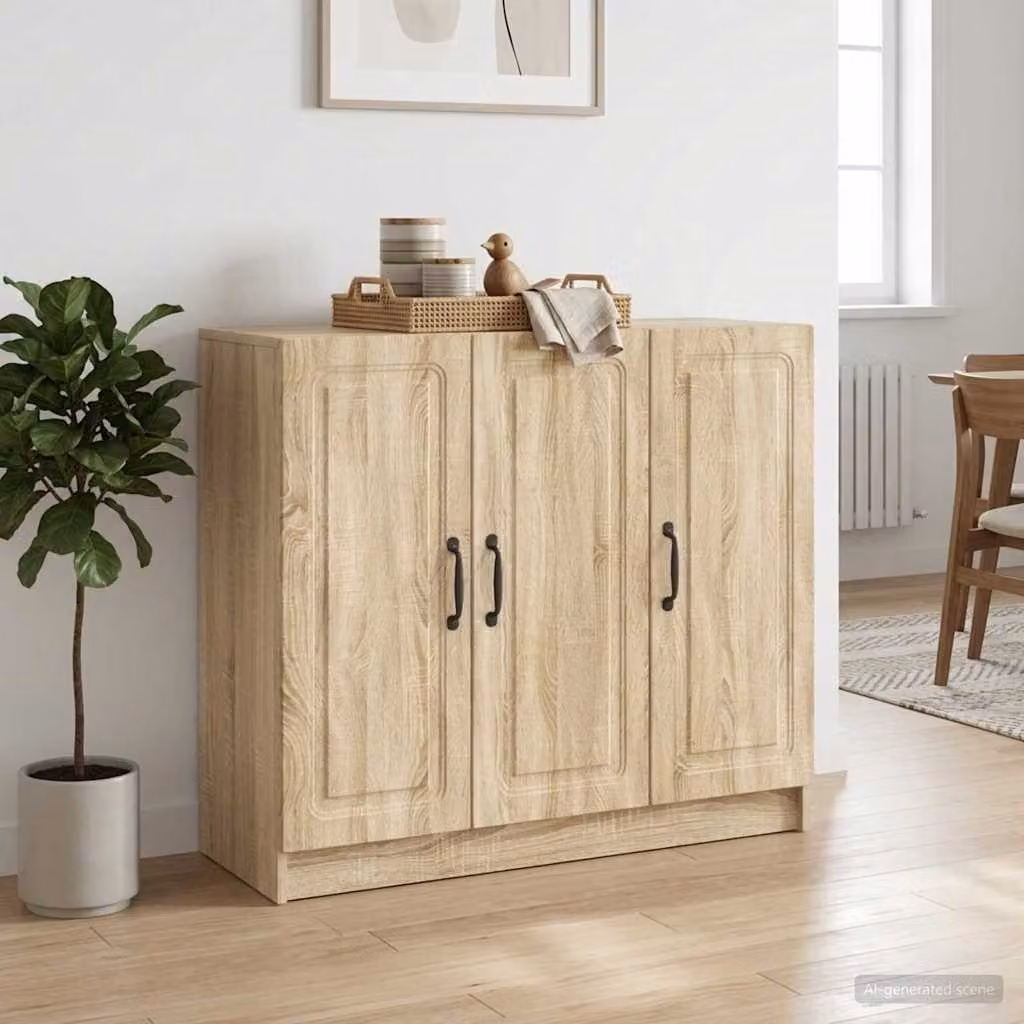 Credenza moderna vidaXL in legno ingegnerizzato e metallo, colore rovere sonoma beige, L 89 x P 34,5 x H 77 cm