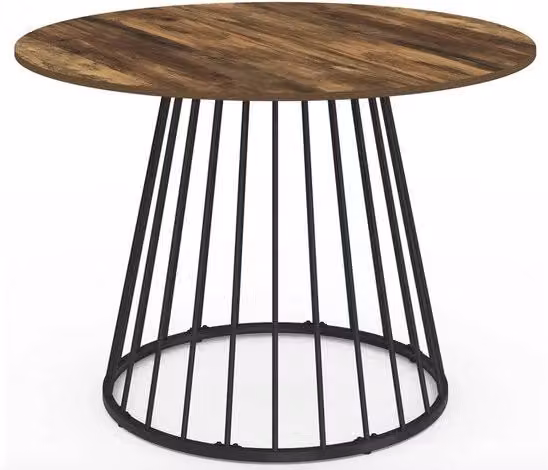 Tavolo da Cucina a Rondi 110 cm con Finestra di Legno Scuro e Pedane Nere – Tavolo Industriale per 4 a 6 Persone – Design Moderno