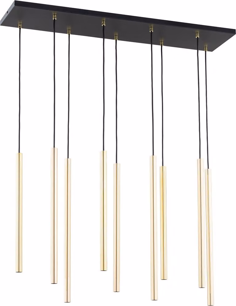 Lampada a sospensione glamour con pendenti dorati, rettangolare, regolabile, SELTER 9xG9 8W Emibig