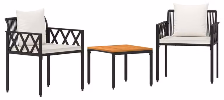 Set di mobili da giardino, 3 pezzi, colore nero e crema, in rattan sintetico