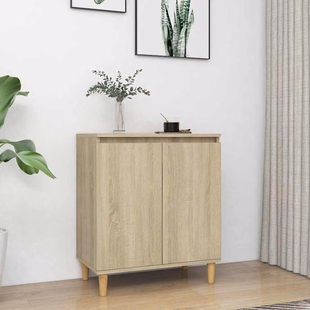 Credenza in stile scandinavo vidaXL con gambe in legno massello, colore beige e marrone, L: 60 cm, P: 35 cm, H: 70 cm