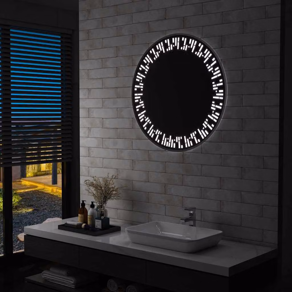 Specchio da bagno rotondo con LED vidaXL, moderno, disponibile in nero o argento, diametro: 80 cm