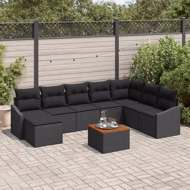 Set Divano da Giardino 9 pz Nero polyrattan 3347870