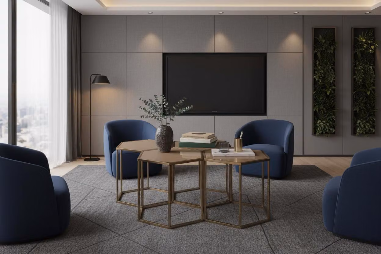 Tavolino da salotto moderno, minimalista, marrone, elegante, di classe, confortevole
