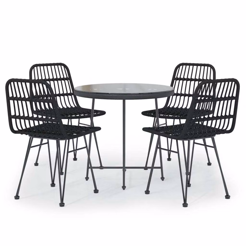 Set da Pranzo da Giardino 5 pz Nero in Polyrattan