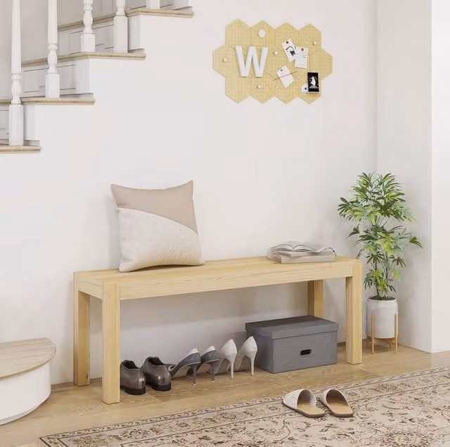 Panca in legno di pino naturale per 2 persone, 120 x 33 x 45 cm