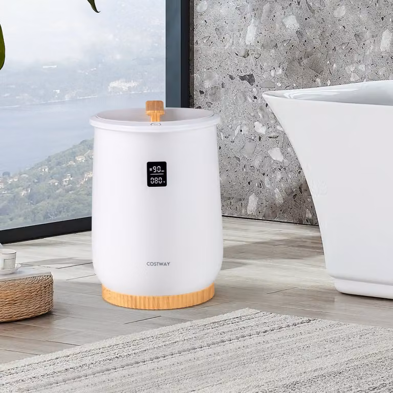 Scaldasalviette da bagno Costway con portadischi profumati, spegnimento automatico e display LED, Bianco