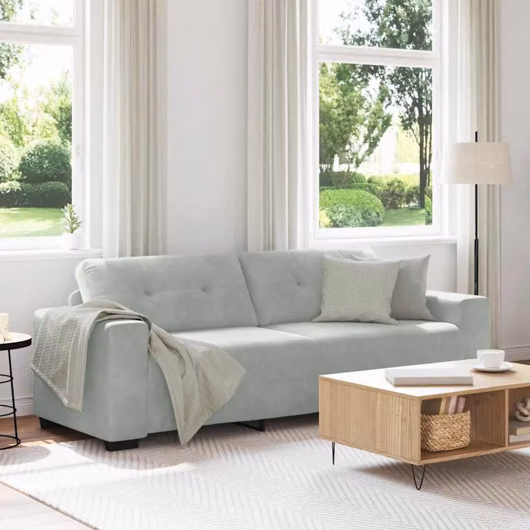 vidaXL Divano a 3 posti in Velluto Grigio Moderno L: 220 cm, P: 78 cm, H: 80 cm