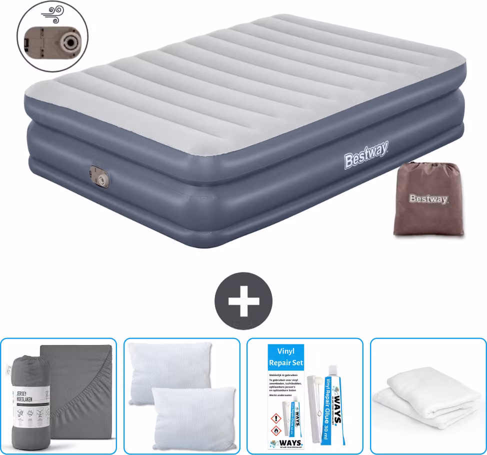 Materasso gonfiabile Bestway - 2 persone - 152 x 203 x 51 cm - Grigio - - Accessori inclusi