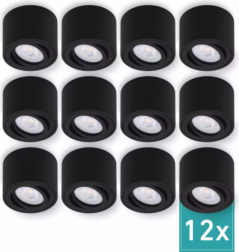 set di 12 faretti da superficie Oktaplex in alluminio piatti e inclinabili incl. modulo LED 4000K bianco neutro - faretto da superficie nero