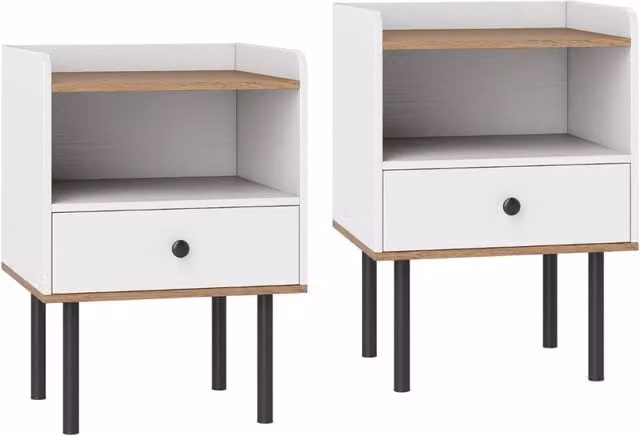 Comodino tavolino da letto con cassetto moderno tavolino laterale in metallo, Comodino tavolino compatto Bianco