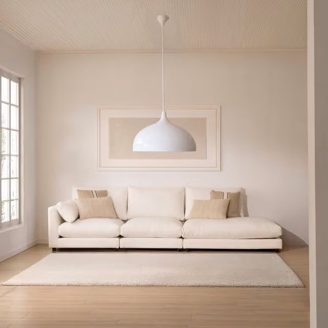 Divano modulare Banak Tokio a 3 posti con modulo aperto a destra, rivestimento in tessuto bianco e struttura in legno
