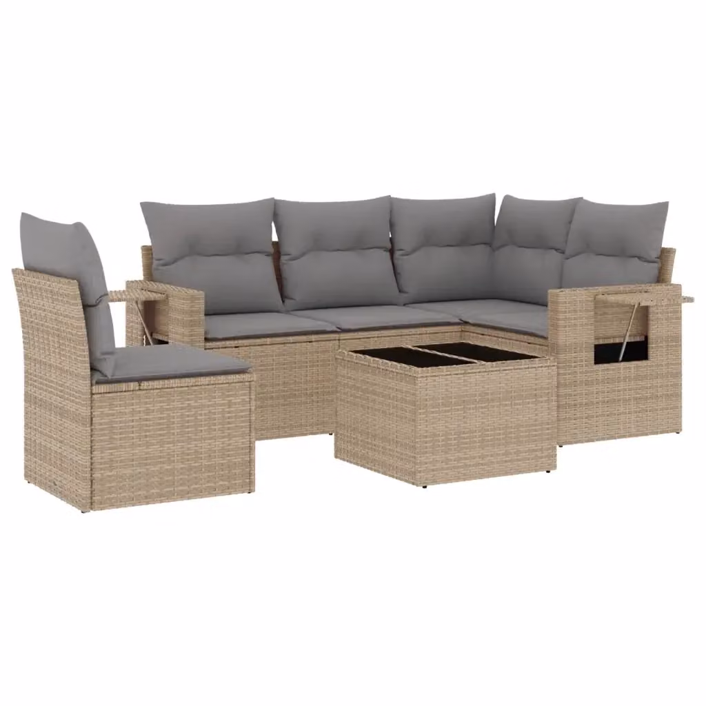 Set Divano da Giardino vidaXL 6 pz in Polyrattan con Cuscini Beige e Tavolino Moderno a Forma di L – 2