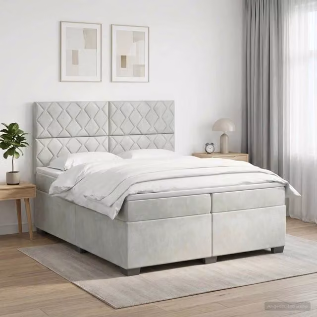 Letto box spring con materasso vidaXL in tessuto grigio e bianco con base a sollevamento L/P/H: 200 x 200 x 140,5 cm