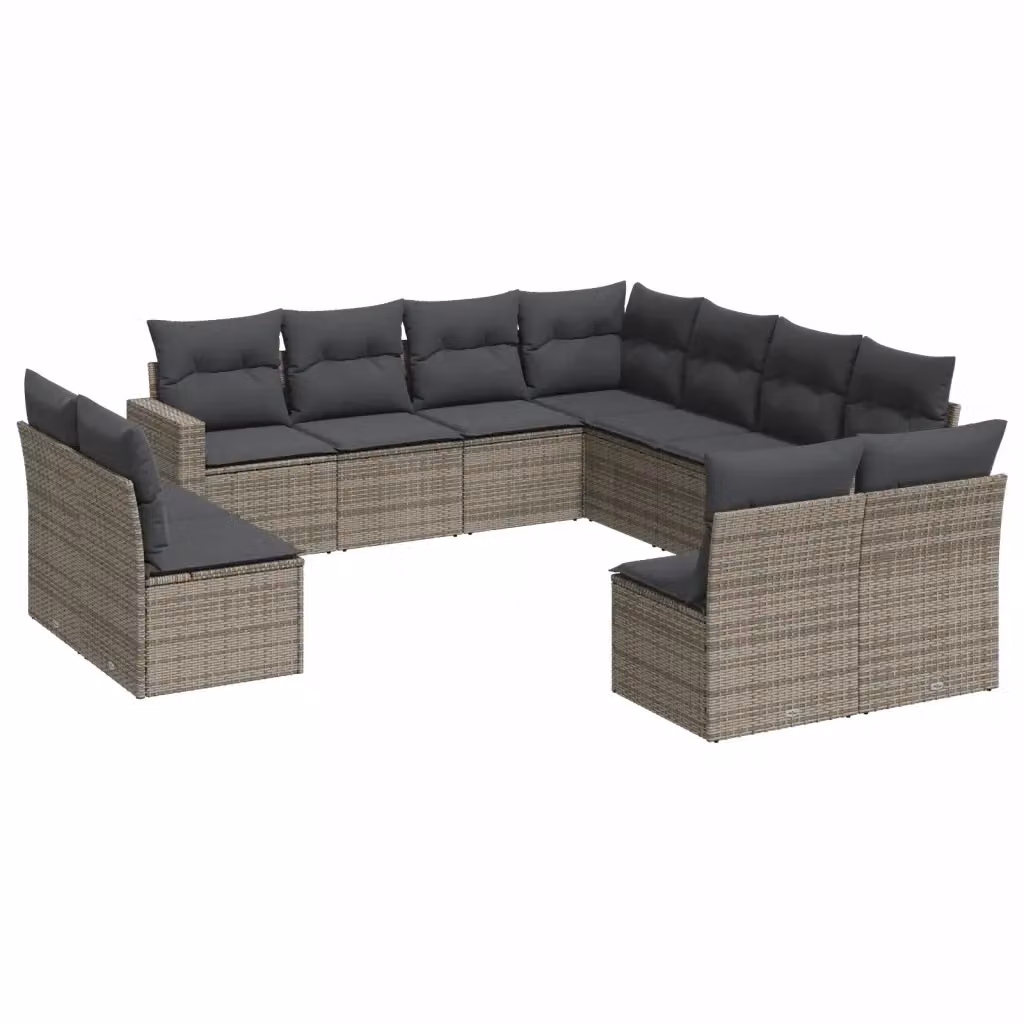 vidaXL Set Divani da Giardino 11 pz a Forma a U in Polyrattan Grigio con Cuscini Imbottiti e Rivestimenti Rimovibili – 2