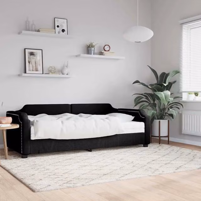 Divano Letto con Materasso-Sofa Letto-Daybed Nero 80x200 cm in Tessuto 627326