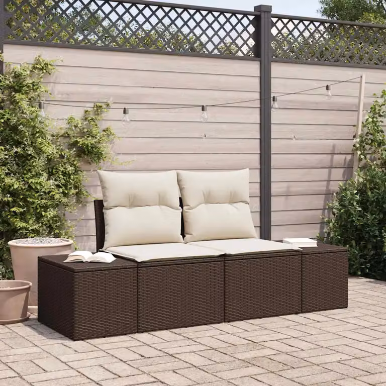 vidaXL Divano da giardino moderno in polyrattan marrone e beige con cuscini L: 184 cm, P: 62 cm, H: 69 cm