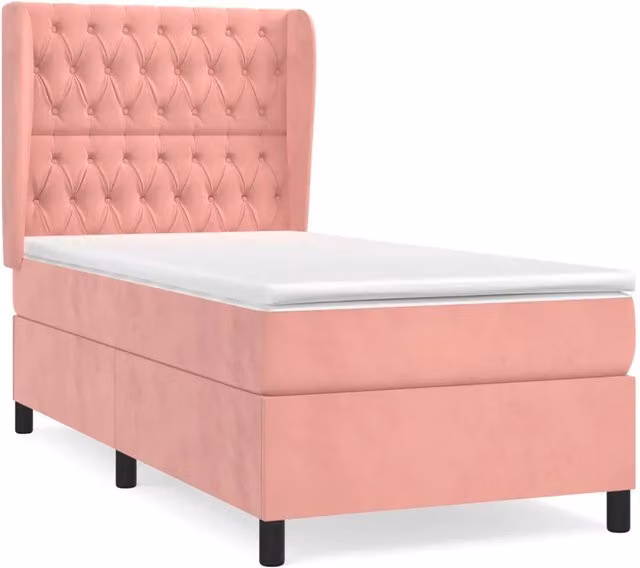 Letto singolo | Letto per adulti | Giroletto a Molle con Materasso Rosa 80x200 cm in Velluto