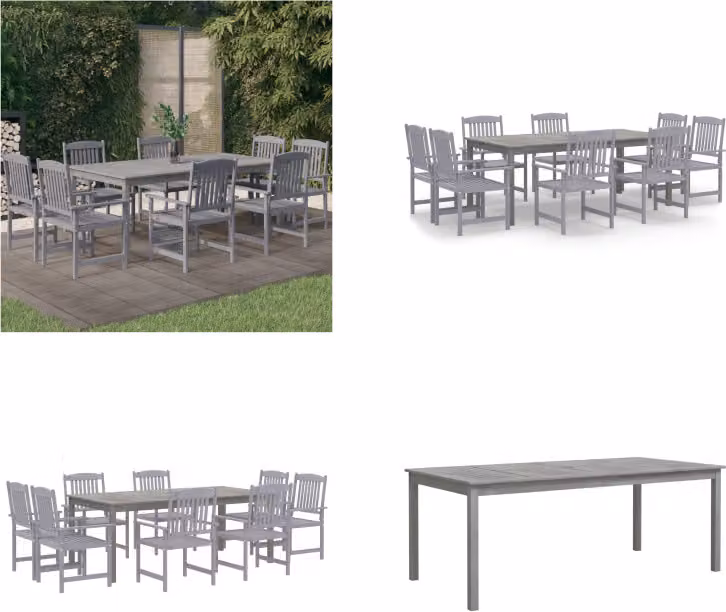 vidaXL Set da pranzo da giardino 9 pezzi in legno massiccio di acacia grigio - Set da pranzo da giardino - Set da pranzo in legno - Set da pranzo in legno massiccio