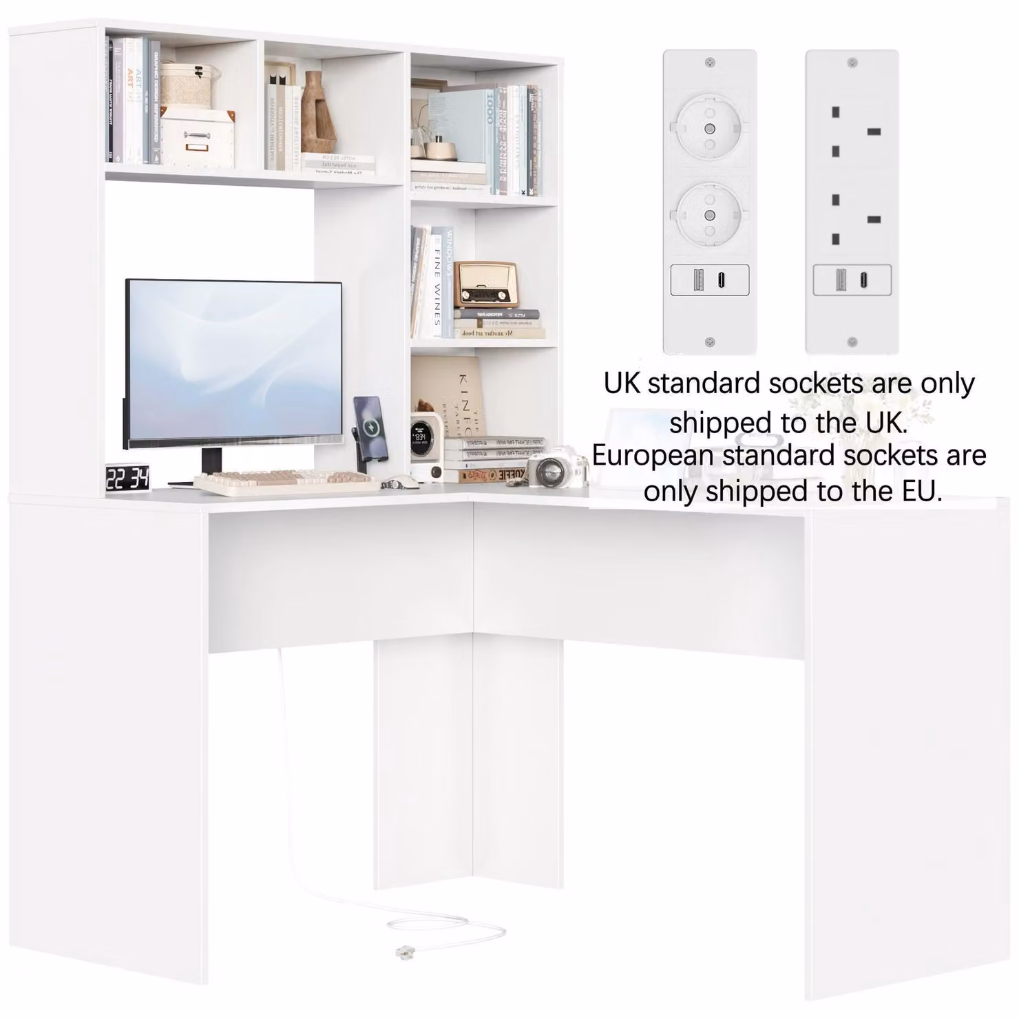 Scrivania angolare - Scrivania per computer a L - 124,7 x 107,8 x 152,5 cm - Ampio spazio contenitivo - Legno - Bianco