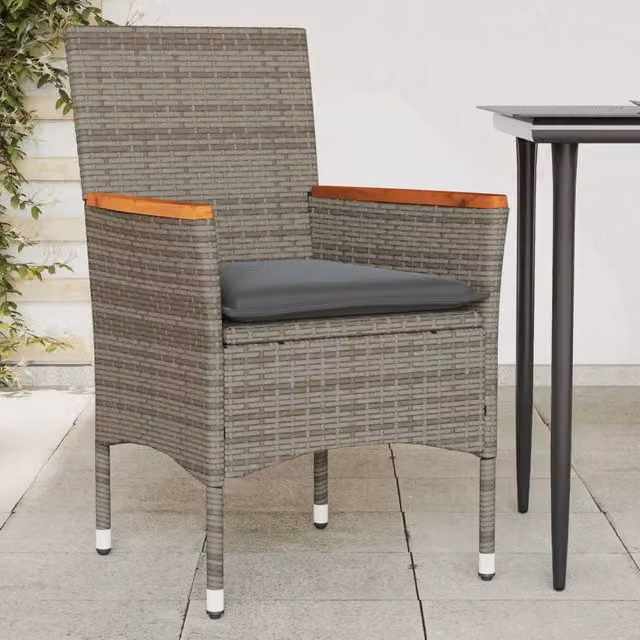 Set di 2 sedie da giardino vidaXL in legno di acacia con cuscini grigi e braccioli