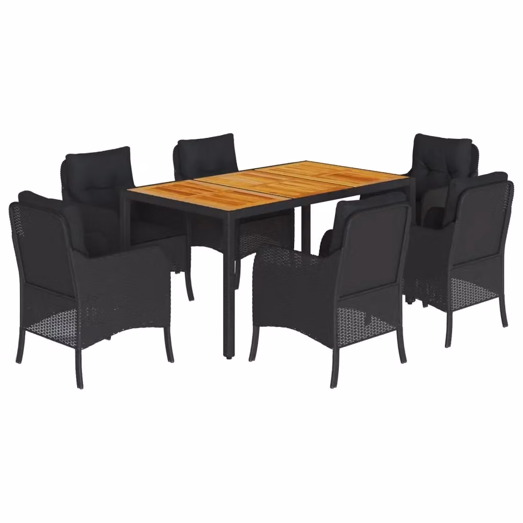 Set da pranzo da giardino vidaXL in legno di acacia oliato e polyrattan nero con 7 pezzi – 2