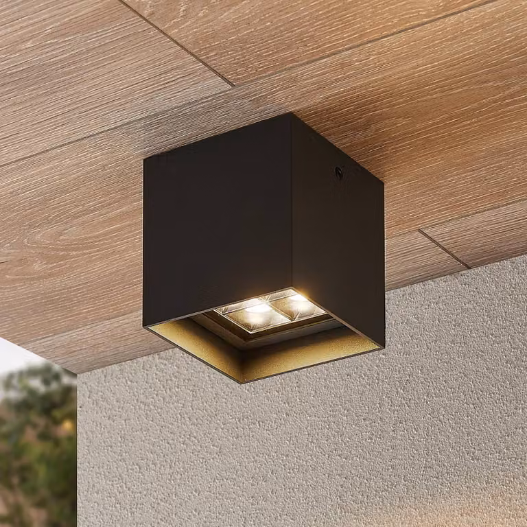 Plafoniera LED Lindby Eveta, 10 cm, antracite, alluminio, IP65 Eveta, Nero, Alluminio, Moderno, Plafoniere LED