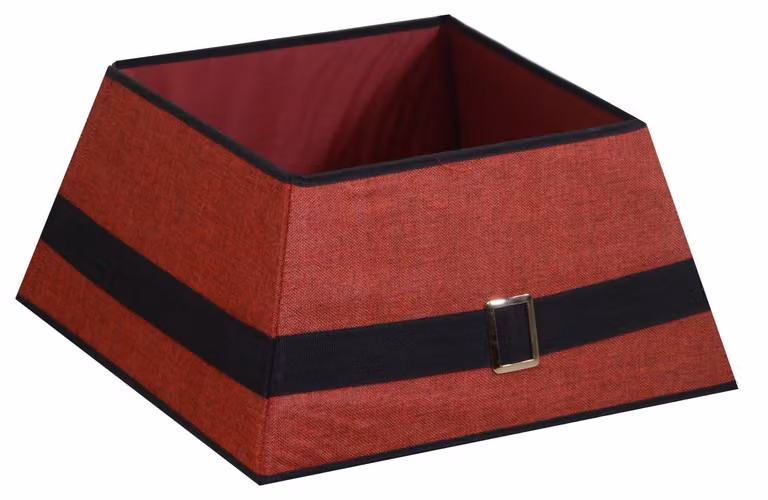 Copri base albero tessuto pieghevole rosso riga nera quadro cm 48x48xh25