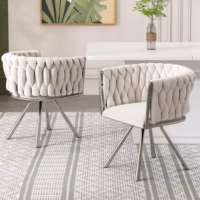 Set di 2 sedie da pranzo girevoli 59x54x72 cm in velluto beige e argento