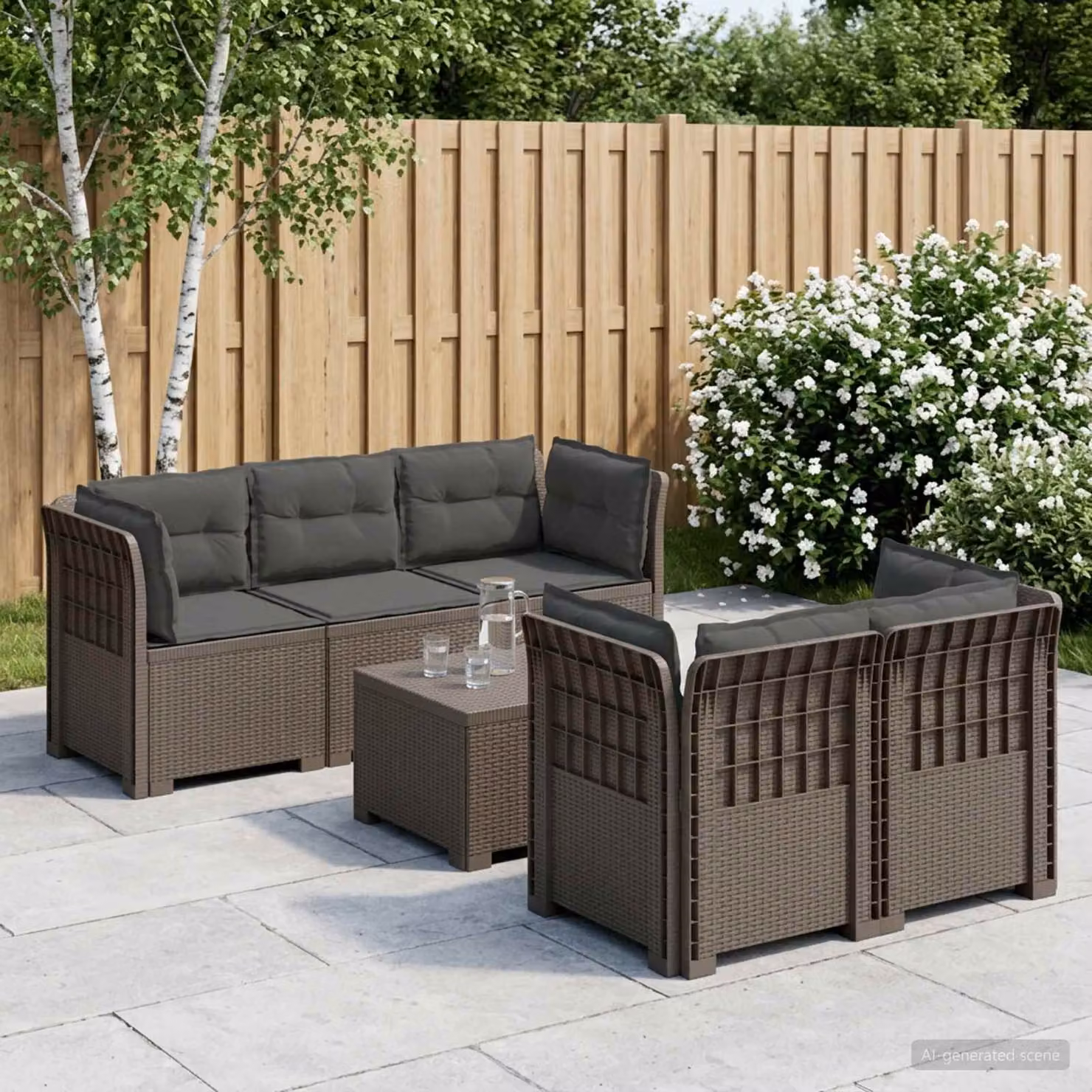 Set da giardino vidaXL a forma di L in polyrattan con cuscini imbottiti e coperture rimovibili per terrazzo o balcone