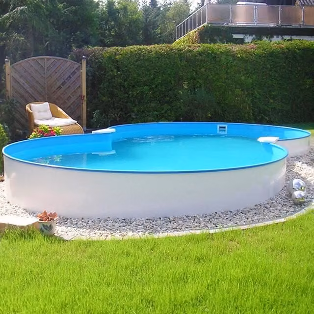 Piscina fuori terra BSVILLAGE ISABELLA 470 in blu e sabbia con pompa, filtro e skimmer, L: 470 cm, H: 150 cm