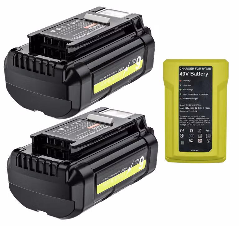 Set di batterie da 40V - Batteria di ricambio agli ioni di litio e caricabatterie - 6,0Ah, 6000mAh - compatibile con i modelli OP4050/OP4040/OP4026/OP4030/RY40430/RY40200 - 2 batterie, 1 caricabatterie