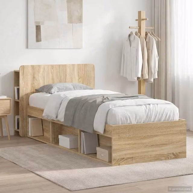 Telaio letto con contenitore con cassetti vidaXL in legno Rovere Sonoma, colore marrone, L 190 x P 75 cm – 1