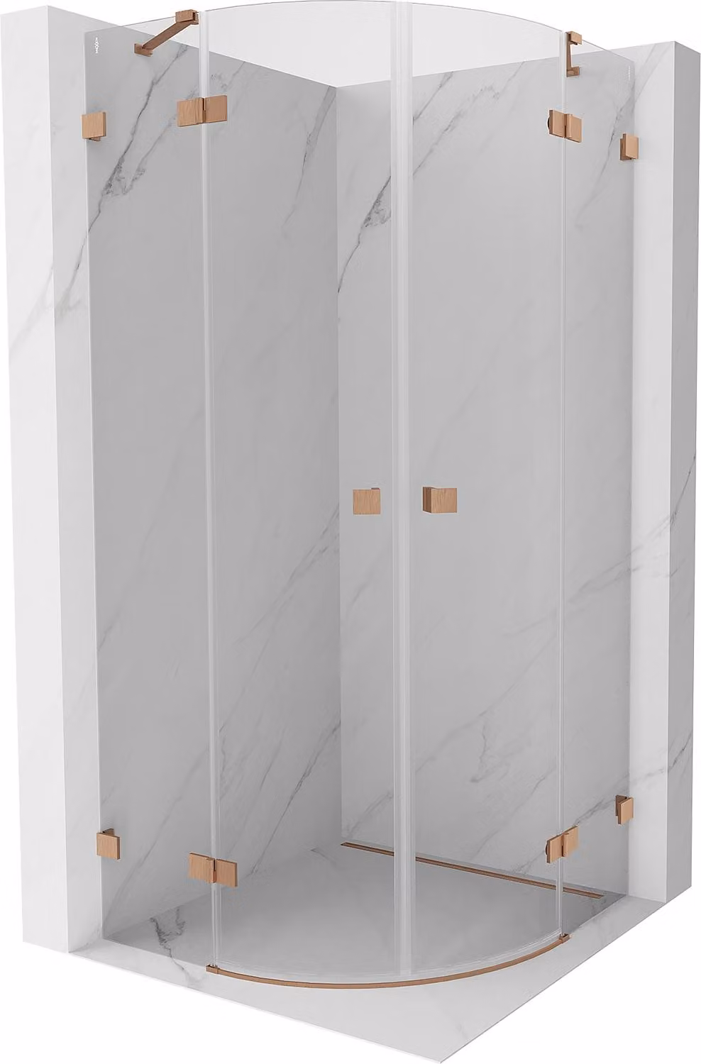 Mexen Lunar cabina doccia semicircolare apribile 80 x 80 cm, trasparente, rame spazzolato - 833-080L-080P-65-00