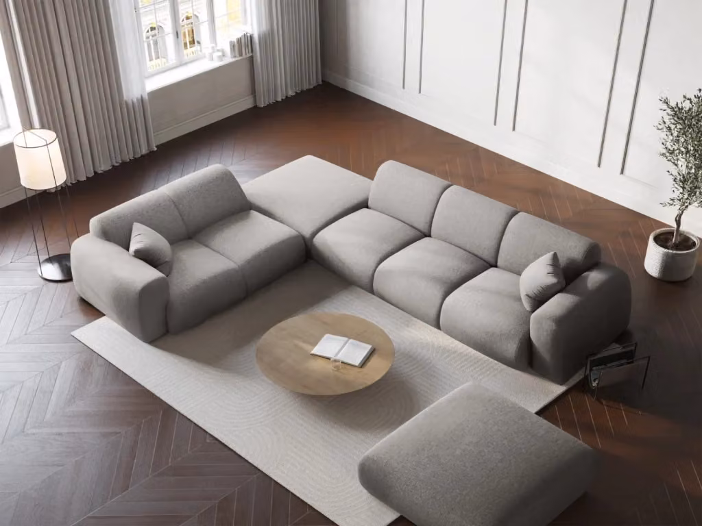 Divano angolare sinistro Nolio Cosmopolitan Design a 4 posti in ciniglia grigio chiaro L 315 cm x P 148 cm x H 72 cm – 2