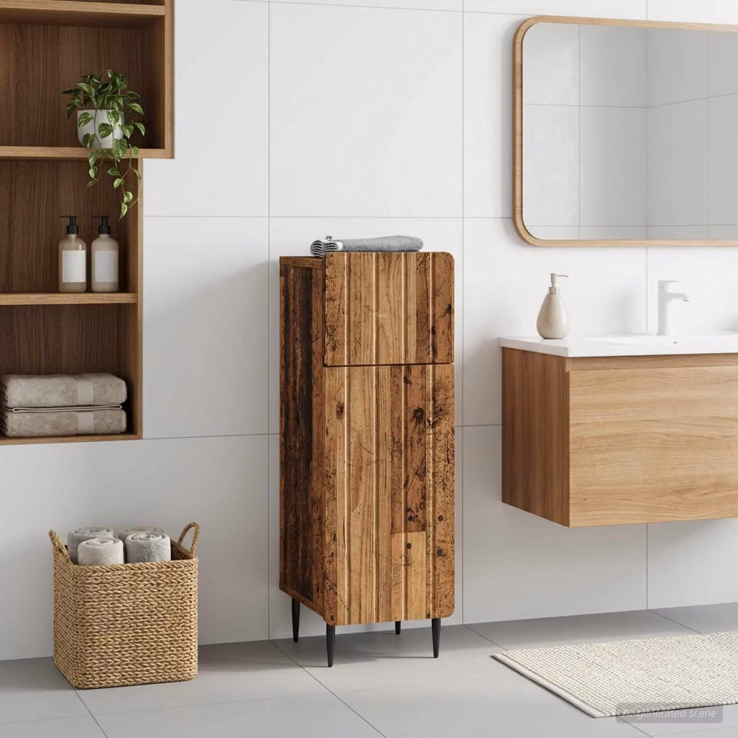 Mobiletto da Bagno vidaXL ZWOLLE in Legno Antico Marrone con Ante a Cerniera e Ripiani Interni L: 30 cm, P: 31 cm, H: 79,5 cm