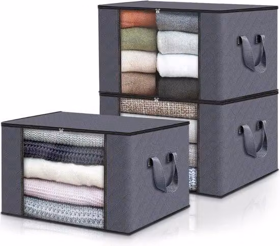 Set da 3 contenitori per lo stoccaggio da 90 litri, impermeabili, compatti, pieghevoli, sacchi porta abiti con manici rinforzati e resistenti agli strappi, contenitori per lo stoccaggio di indumenti (90 L, 3 pezzi)