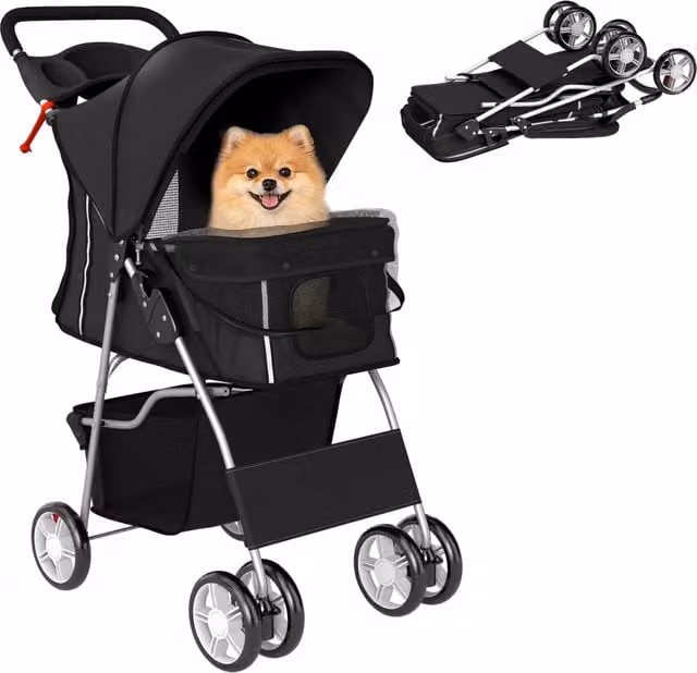Passeggino per Cani Piccoli ¨C Xylo ¨C Nero con Cestino Portaoggetti e Cuscino Lavabile 77x44x102 cm