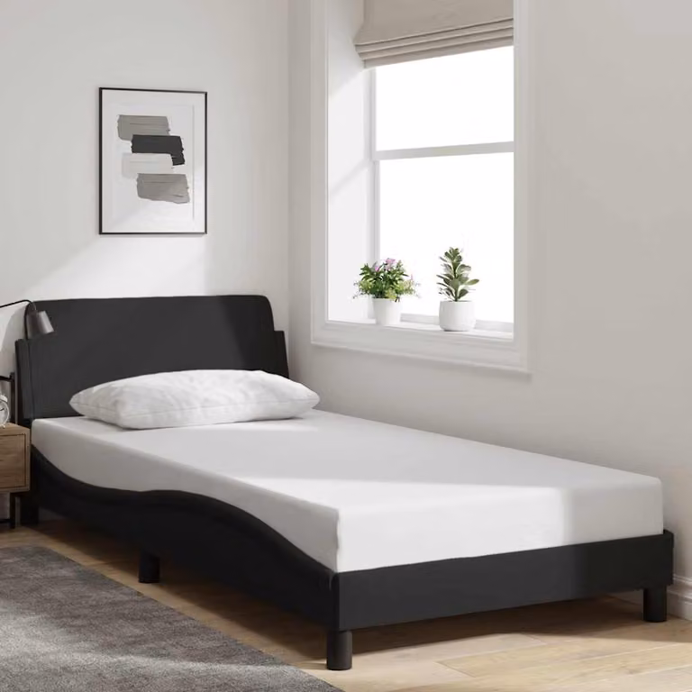 vidaXL Giroletto Dover Nero in Tessuto con Doghe in Legno 100x200 cm