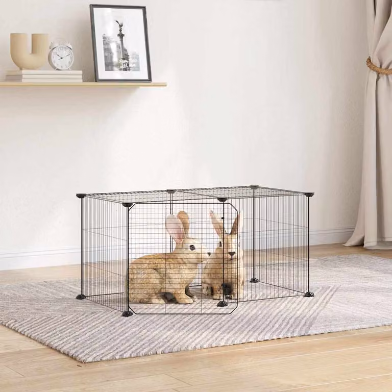 vidaXL Gabbia per Animali in Acciaio con 8 Pannelli e Porta, Nero, L: 70 cm, P: 35 cm, H: 35 cm