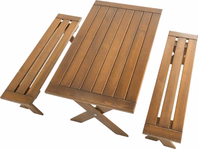 Robuste Garten Holz Garnitur Edler Esstisch Gartenmöbel 2x Sitzbänke