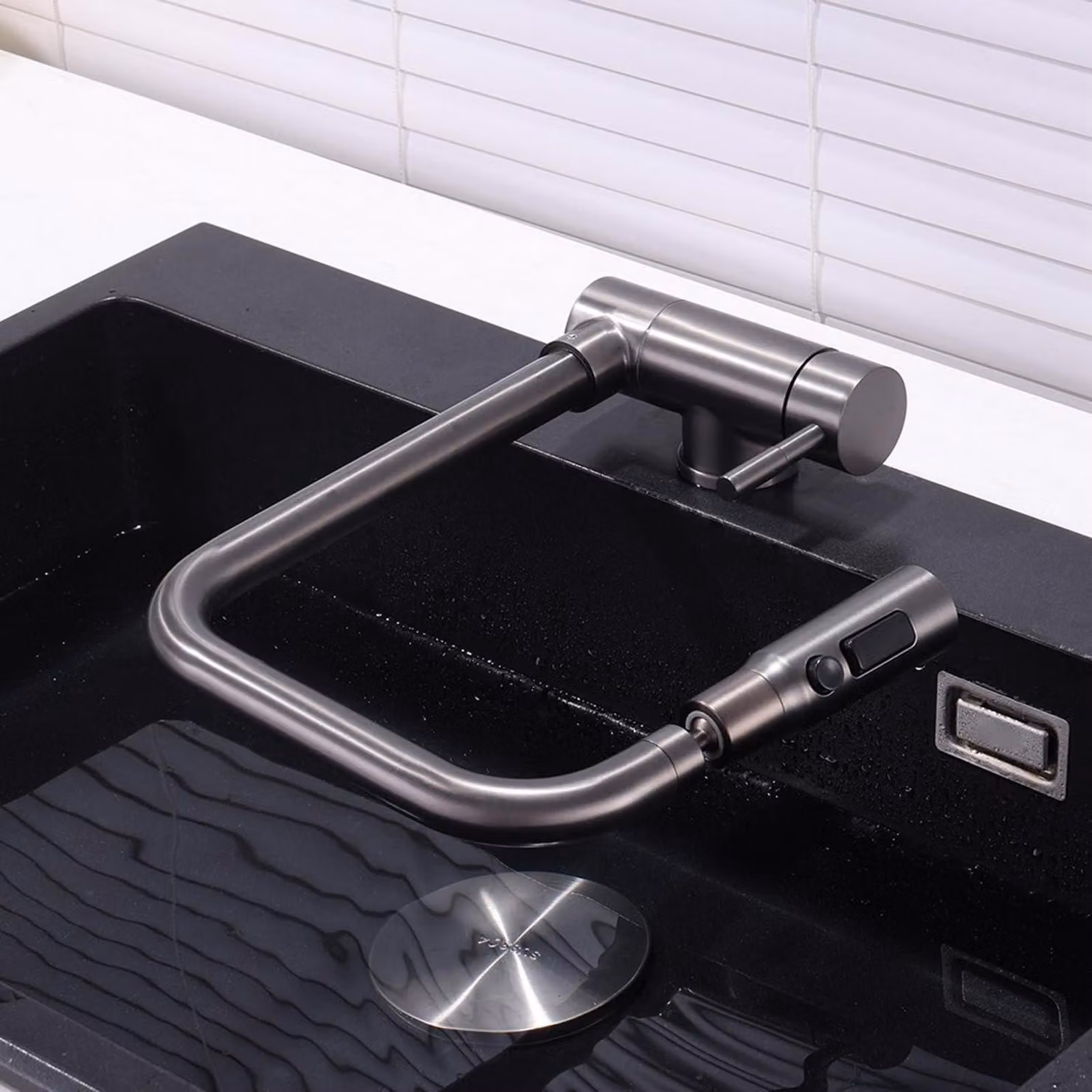 Rubinetto da cucina pieghevole in acciaio inossidabile, con 3 modalità e girevole a 360°, colore grigio