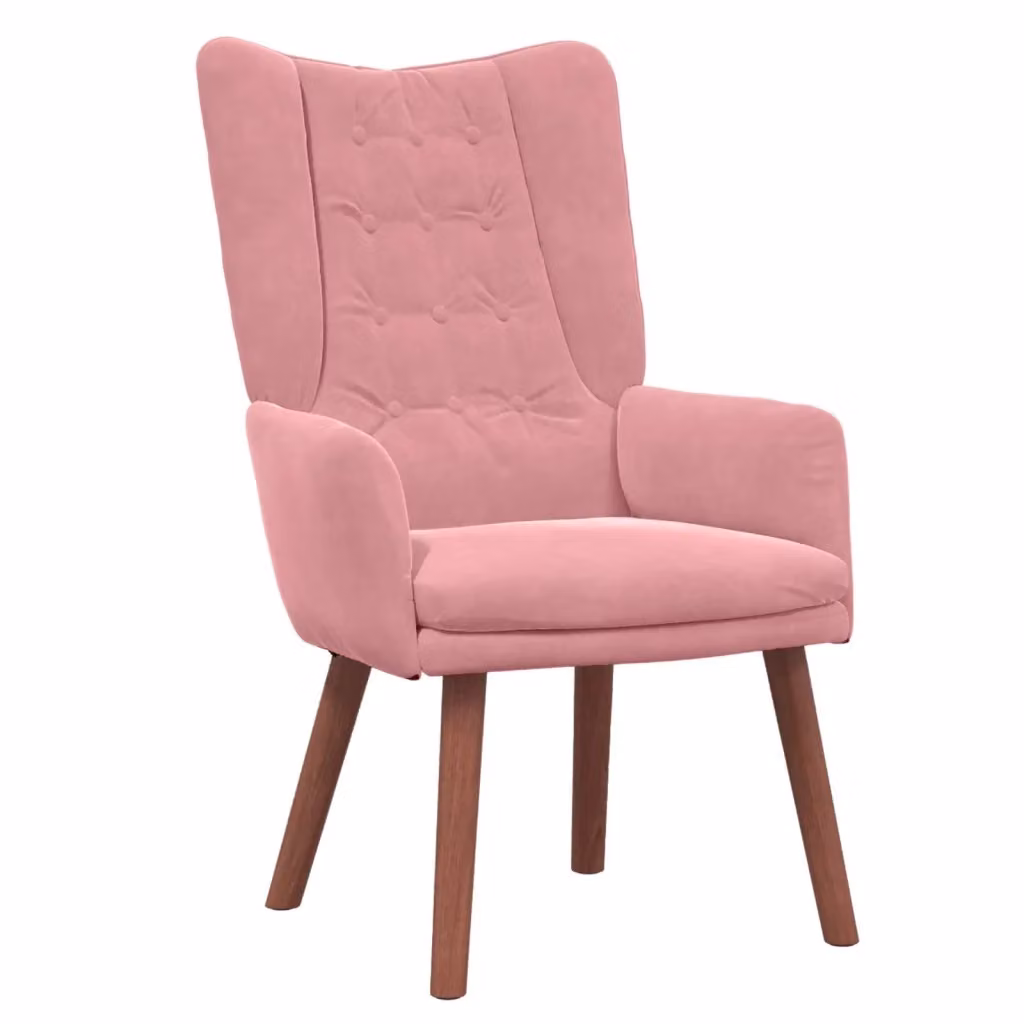 Poltrona relax in velluto rosa con braccioli e struttura in legno DESIGN IN L/P/H: 63 x 67 x 94 cm – 2