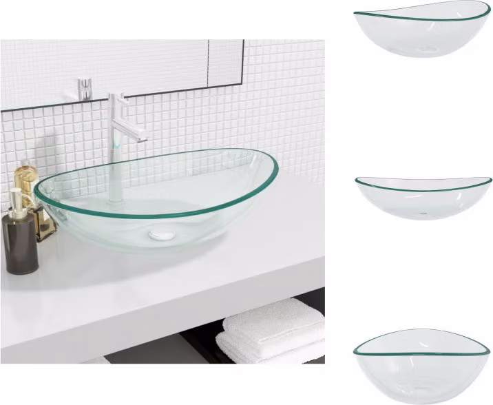 vidaXL Lavabo in vetro temperato 54,5x35x15,5 cm trasparente - Lavabo da bagno